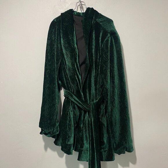 Eloquii Velvet Robe Blazer tied with belt 18 dark emerald green - Picture 2 of 3